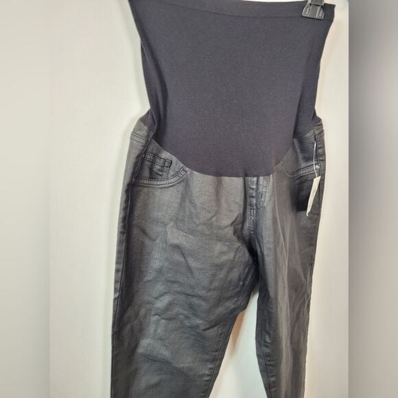 NEW Indigo Blue Maternity Jeans Pants High Waist Black Faux Leather Size Medium - Picture 2 of 8